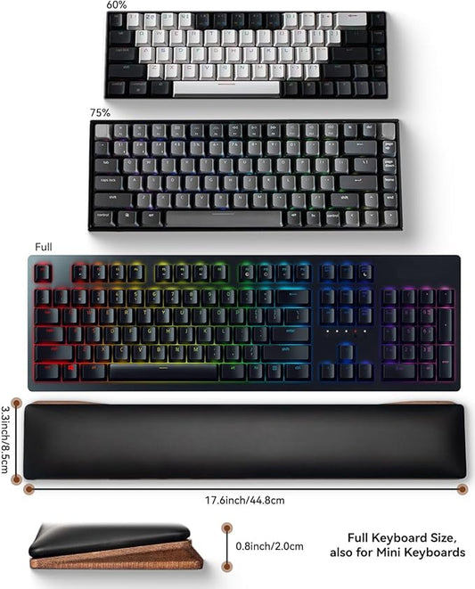 ASFSKY Keyboard Wrist Rest, Ergonomic Memory Foam Wrist Pad with PU Leather & Wooden Base, Non-Slip and Easy-to-Clean Design, Wrist Support for Mechanical Keyboard, Gaming & Office Use (Black)