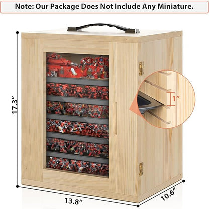 WELIDAY Miniature Storage Case for Collectibles, Miniature Display Cases with Magnetic Door and 6 Trays, Clear View Miniatures Transport Case (Wooden)