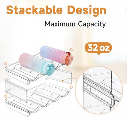 Stackable Water Bottle Organizer, SPOSPO Large Compartment Water Bottle Holder, 2 Tier Clear Water Bottle Organizer for Cabinet, Water Bottle Rack for Kitchen Organization and Storage - Hold 8 Bottles