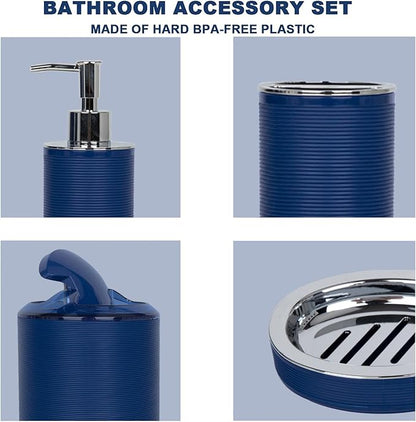 CERBIOR Bathroom Accessories Set 6 Piece Bath Ensemble Includes Soap Dispenser, Toothbrush Holder, Toothbrush Cup, Soap Dish for Decorative Countertop and Housewarming Gift (Blue)
