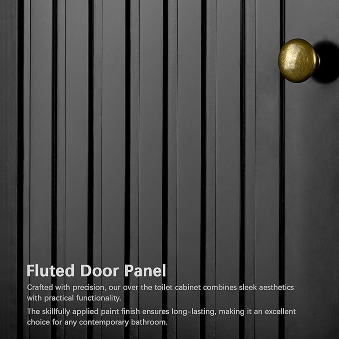 Over The Toilet Storage Cabinet, Over The Toilet Storage with Fluted Door Over The Toilet Cabinet with Adjustable Shelf Above The Toilet Storage Cabinet for Bathroom Organizer, Black