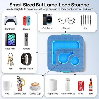 Couch Cup Holder Pillow, Sofa and Bed Organizer Caddy for iPad, Kindle, Switch, Game Controller, Remotes, Phones, Small-Sized Cup & Drink Holder for Couch, Bed, Desk, Car, Desk, Beach, Blue