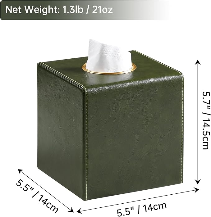 MEIBOOCH Square Tissue Box Cover, Luxury PU Leather Tissue Holder with Magnetic Closure (Dark Green)