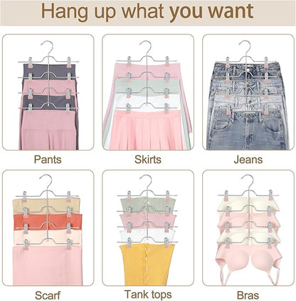 TOPIA HANGER 4 Tier Metal Skirt Hangers for Women, Pants Hanger Space Saving with Adjustable Clips, Gain 70% More Space, Non Slip Grip for Slacks, Trousers, Shorts, Jeans, Towels, Pink, 2-Pack, CT20P