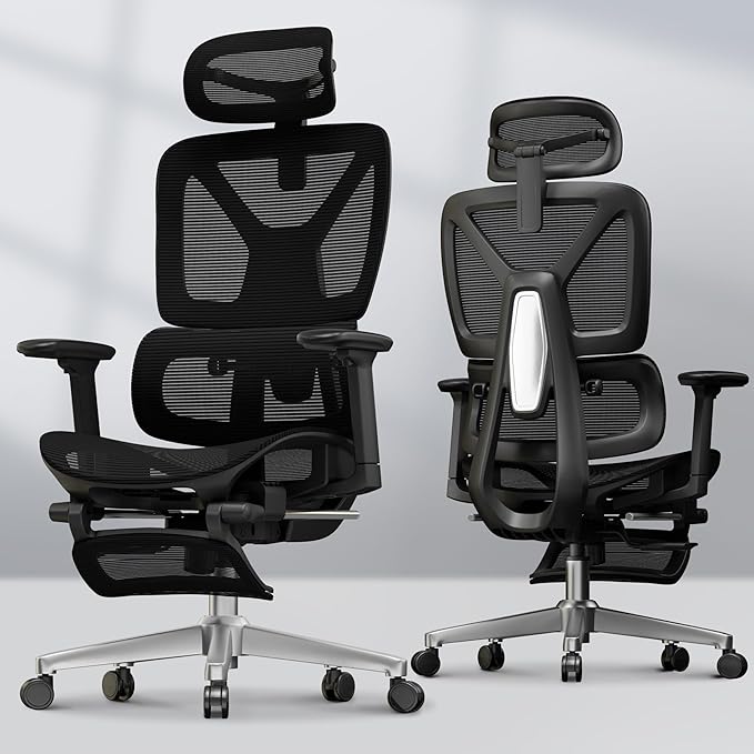 FLEXISPOT ErgoX Premium Ergonomic Office Chair with Footrest- Adjustable 3D Armrests, Dynamic Lumbar Support, Recline & Tilt Function, Mesh Seat, for Home & Office Use,Black