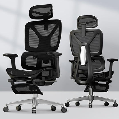 FLEXISPOT ErgoX Premium Ergonomic Office Chair with Footrest- Adjustable 3D Armrests, Dynamic Lumbar Support, Recline & Tilt Function, Mesh Seat, for Home & Office Use,Black
