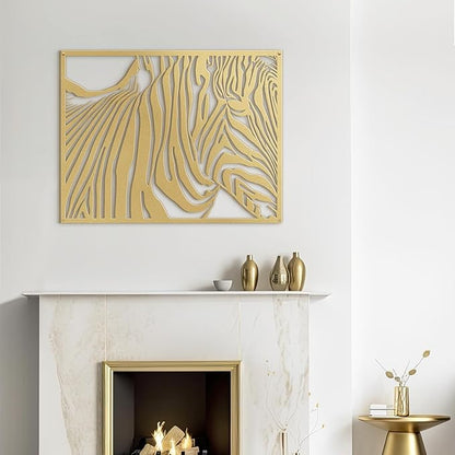SIGNLEADER Metal Wall Art Decor Zebra Minimalist Modern Abstract Wall Sculpture Hangings Home Decoration for Living Room, Bedroom, Bathroom, Kitchen, Outdoor - 36" Gold