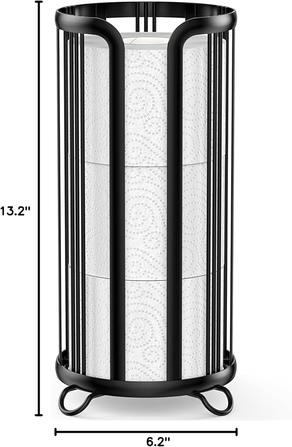 Toilet Paper Holder Stand, Freestanding Toilet Tissue Organizer, Minimalistic Storage Solution, Reserve Mega Rolls- Black