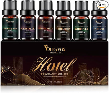 Hotel Diffuser Oils Gift Set, Essential Oils for Diffusers for Home, Luxury Fragrance Oil Set, Candle & Soap Making Scents, Jasmine & Mint, White Tea, The Way, Dream State, Hotel Lobby, Crystallé