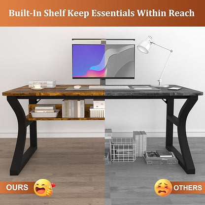 AZN Computer Desk, 47'' Computer Desk, Home Office Desks w/Storage, Home Office Desks w/U-Size Metal Frame for Home Office Bedroom, Study Writing Work Table w/Water-Resistant, Scratchproof Surface