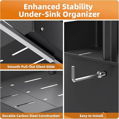 Henyol 2Packs Under Sink Organizer with Adjustable Height and Width, Under Cabinet Organizer to Tidy, Sturdy Metal Design for Kitchen and Bathroom