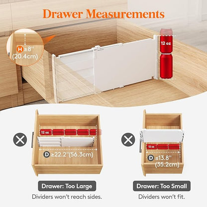 Lifewit 8" Tall 8 Pack Drawer Dividers, 13.8"-22.2" Adjustable Deep Drawer Organizer Clothes, Expandable White Plastic Separators for Dresser, Kitchen, Cabinet, Closet, Office Organization & Storage