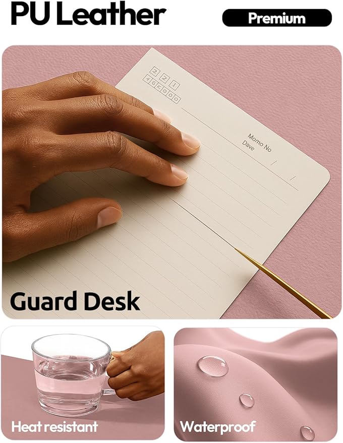 YSAGi Leather Desk Protector, Office Mat, Large Mouse Mat, Non-Slip PU Leather Blotter, Laptop Pad, Waterproof Writing Pad for Office and Home (Pale Mauve, 31.5" x 15.8")
