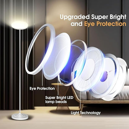 30W/2600LM Bright Floor Lamp with Remote Control, RGB Color Changing Torchiere Floor Lamp, Stepless Adjust Color Temperatures and Brightness for Bedroom and Play Room