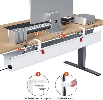 Univivi No Drill Under Desk Cable Management Tray, 48" Cord Organizer for Table, Clamp/Screw Mount Desk Cable Management, Premium Fabric Cable Management Tray for Office, Home (Extra Large)
