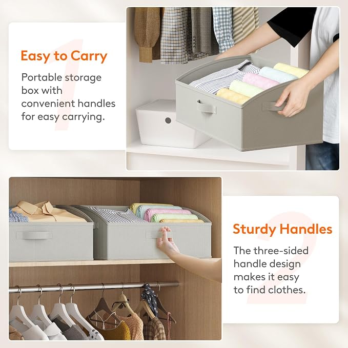 Lifewit Extra Large Trapezoid Closet Storage Bins for Shelf, 6 Packs Non-woven Closet Organizer Baskets with Handles, Foldable Clothes Containers Boxes for Clothing, Book, Purse, 23L, Light Gray
