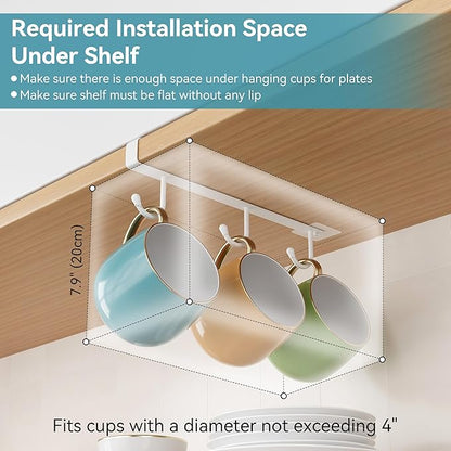 ECROCY Coffee Mug Holder Under Cabinet Only Fits Shelves up to 3/4" Thick, Clip-On Coffee Mug Organizer Pack of 3, No Drilling Free Damage