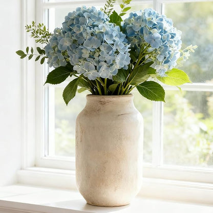 Rustic Ceramic Farmhouse Flower Large Vase, Whitewashed Terra Cotta Vase, Pottery Decorative Flower for Home Decor, Table, Living Room Decoration, Shelf Decor, Mantel, 9.5 Inch, White