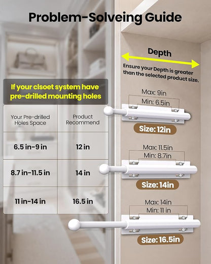 Supforce 2 PACK Valet Rod for Closet Pull Out, Retractable Slide Out Valet Rod Closet Organization, 12" Aluminum Valet Clothing Hanger Rods Perfect for Suits, Freshly Pressed Clothes, White