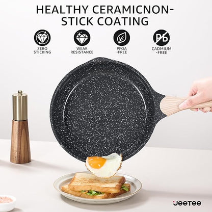 JEETEE 24Pcs Ceramic Cookware Set, Gray Pots and Pans Set Non Stick, Kitchen Healthy Non Toxic Induction Cookware Sets W/Saucepans, Sauté Pan, Griddle, Crepe Pan & Pancake Rake (PTFE, PFOSFree)