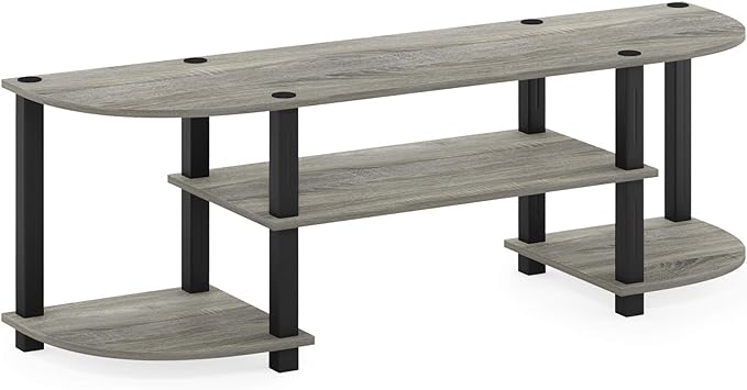 Furinno Turn-S-Tube Toolless Assembly TV Stand for TV up to 55 Inch, 3-Tier Grey Entertainment Center, TV Console for Living Room, Bedroom, Home Office, Grey Oak