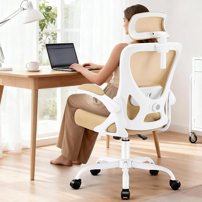 Office Chair - Ergonomic Desk Chair Breathable Mesh Chair with 2D Headrest & Adjustable Lumbar Support - Executive High Back Rolling Swivel Computer Gaming Chair with Wheels Flip-up Armrests