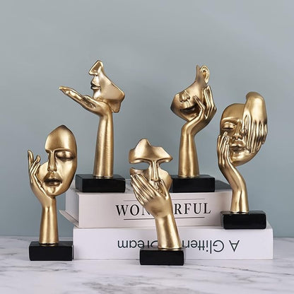 oliruim 6.5" H Black Gold Art Thinker Figurines 2 PCS, Abstract Small Statues Home Accent Decor for Shelf, Office Desk, Living Room, Knick Knacks Decorations for Shelves (2 Pcs Gold)