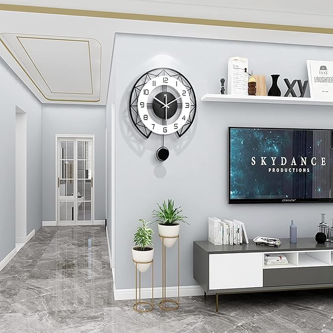 Large Wall Clock for Living Room Decor Modern Silent Pendulum Wall Clock for Home House Kitchen Bedroom Decorative Big Wall Clock Non Ticking Battery Operated Quartz for Indoor Bathroom 17 Inch