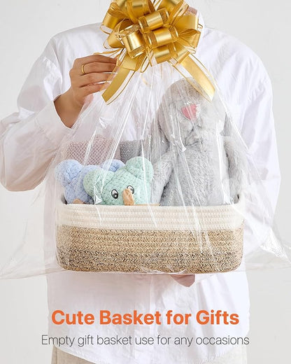 Small Woven Basket, 12 x 8 x 4.5 Inches, Storage Basket for Organizing, Cute Small Rope Shelf Closet Cube Storage Bins Baskets for Shelves, Dog Toy Gift Baskets Empty, 3 Pack Gradient Brown