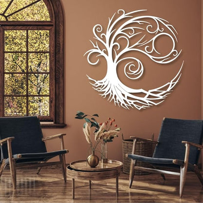 Yemwot Metal Tree of Life Wall Decor, Circle of Life Metal Tree Wall Art, Branch Art, Spiritual Decor, Modern Sculpture Decoration, Living Room Bedroom Decoration (Black, 23"x 23"| 60x60cm)