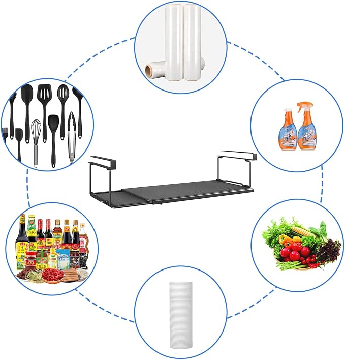 Aluminum Foil and Plastic Wrap Organizer, Under Shelf Storage, Foldable and Retractable Pantry Hanging Organizers,Wrapping Paper Holder for Sandwich, Freezer, Ziplock Bag