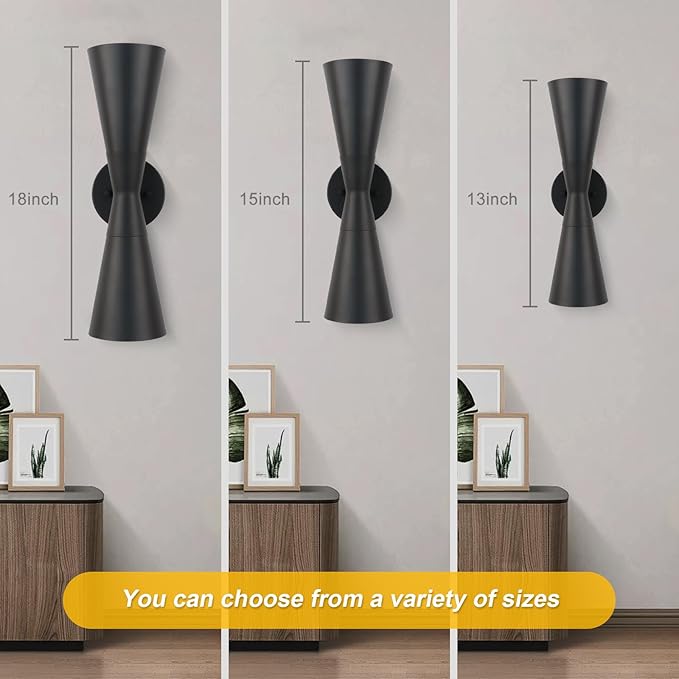 Wall Sconces Set of Two, Bathroom Sconces Lighting 15 inch Black Modern Sconces Wall Decor Set of 2 Indoor Wall Light Fixtures for Living Room Hallway Staircase Bedroom Hardwired