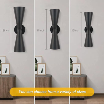 Wall Sconces Set of Two, Bathroom Sconces Lighting 15 inch Black Modern Sconces Wall Decor Set of 2 Indoor Wall Light Fixtures for Living Room Hallway Staircase Bedroom Hardwired