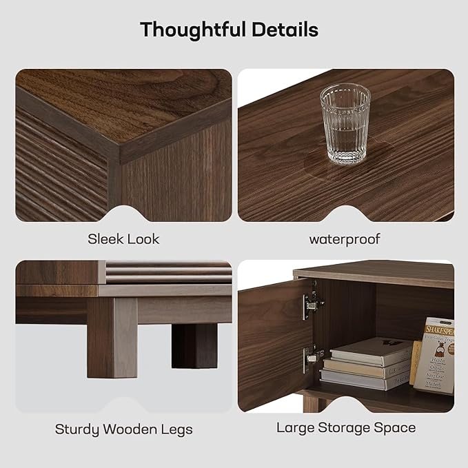 Amada 58" TV Stand for TVs up to 65 Inch, Fluted Entertainment Center with Storage Cabinets and Drawer, Mid Century Modern TV Console for Living Room & Bedroom, Walnut