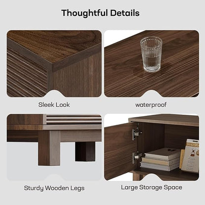 Amada 58" TV Stand for TVs up to 65 Inch, Fluted Entertainment Center with Storage Cabinets and Drawer, Mid Century Modern TV Console for Living Room & Bedroom, Walnut