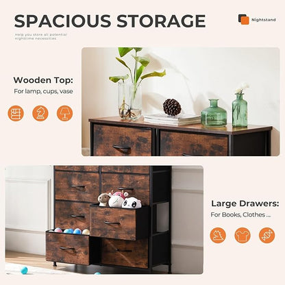 Sweetcrispy Dresser for Bedroom with 8 Storage Drawers, Large Fabric Storage Tower Organizer, Chest of Drawers with Metal Frame Wooden Top for Closet, Living Room, Entryway, Tank