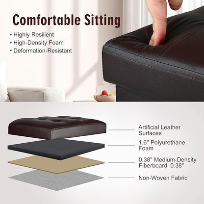 Storage Ottoman, Slim Tall Foot Stool with Thicker Foam Padded Seat. Folding Leather Foot Rest Furniture with Handles & Side Pocket. Ottoman with Storage for Living Room 350 lbs, 17x13x17in, Brown