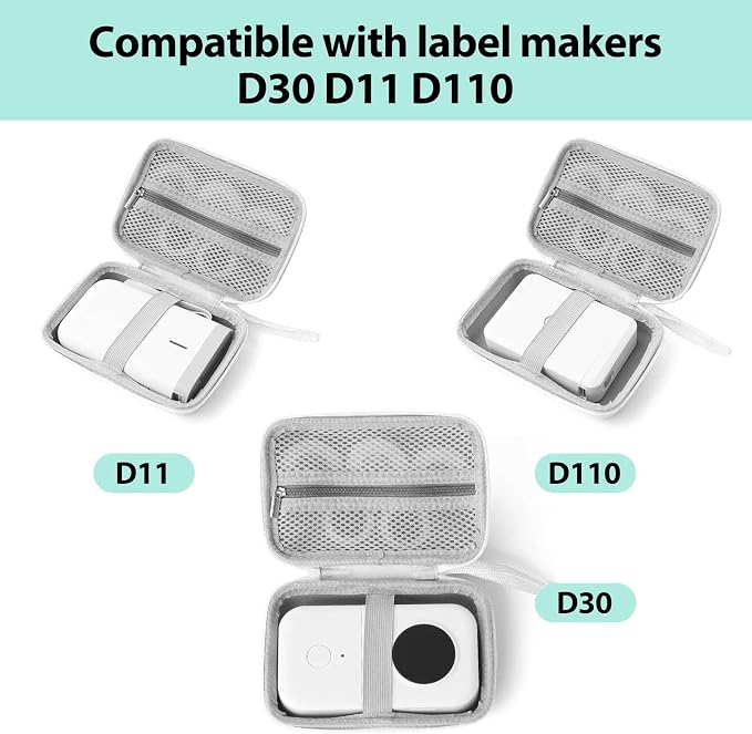 Label Maker Case Compatible with Phomemo D30 NELKO P21 NiiMbot JADENS D11 D110 SUPVAN E10 Label Printer, Hard Carrying Container Storage Holder Organizer for Tape Roll, Charging Cable (Box Only)