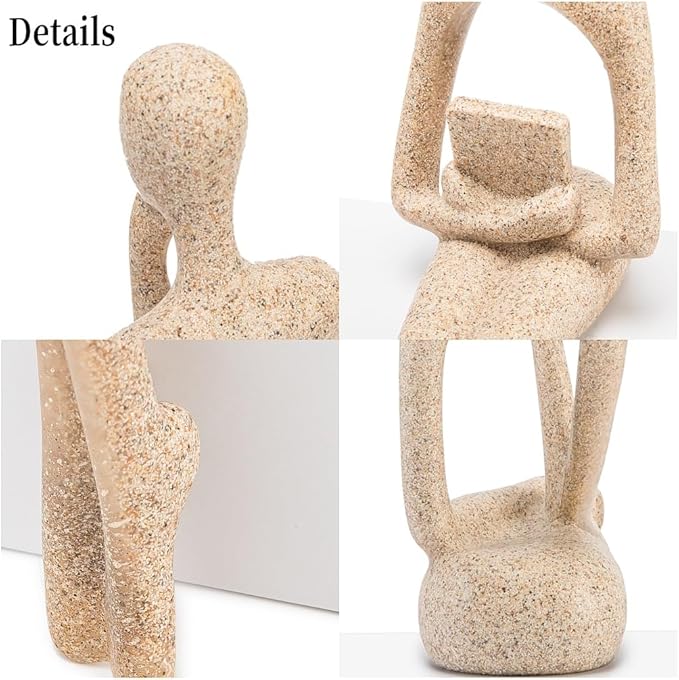 Gold Home Decor Thinker Statue Accents, Set of 3 Thinker Sculptures Office Decor Modern Abstract Resin Decoration on Shelf Table Desk for Living Room Office Bedroom (Small Sandstone)