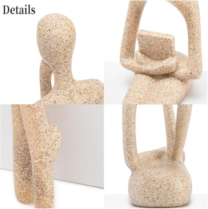 Gold Home Decor Thinker Statue Accents, Set of 3 Thinker Sculptures Office Decor Modern Abstract Resin Decoration on Shelf Table Desk for Living Room Office Bedroom (Small Sandstone)
