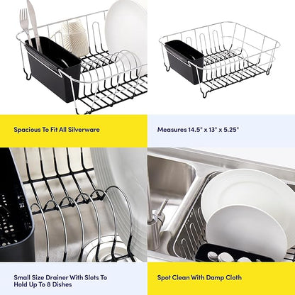 Sweet Home Collection 2 Piece Dish Drying Rack Set Drainer with Utensil Holder Simple Easy to Use Fits in Most Sinks, 14.5" x 13" x 5.25", Black (Pack of 12)