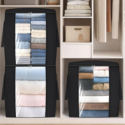 TasticTotes 120L Extra Large Clothes Storage Bags, Foldable Blanket Storage and Organization, Thick Fabric Containers with Reinforced Handles & Zippers for Clothing, Comforters, Bedding, Black, 6 Pack