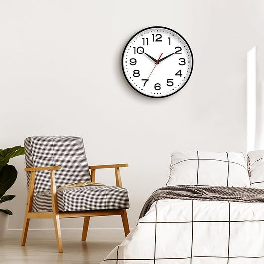 Roymnie Wall Clock Silent Non-Ticking Modern Clock Battery Operated 16 Inch Classic Analog Decorative for Classroom, Living Room, Office, Bedroom, School, Hotel (Black)
