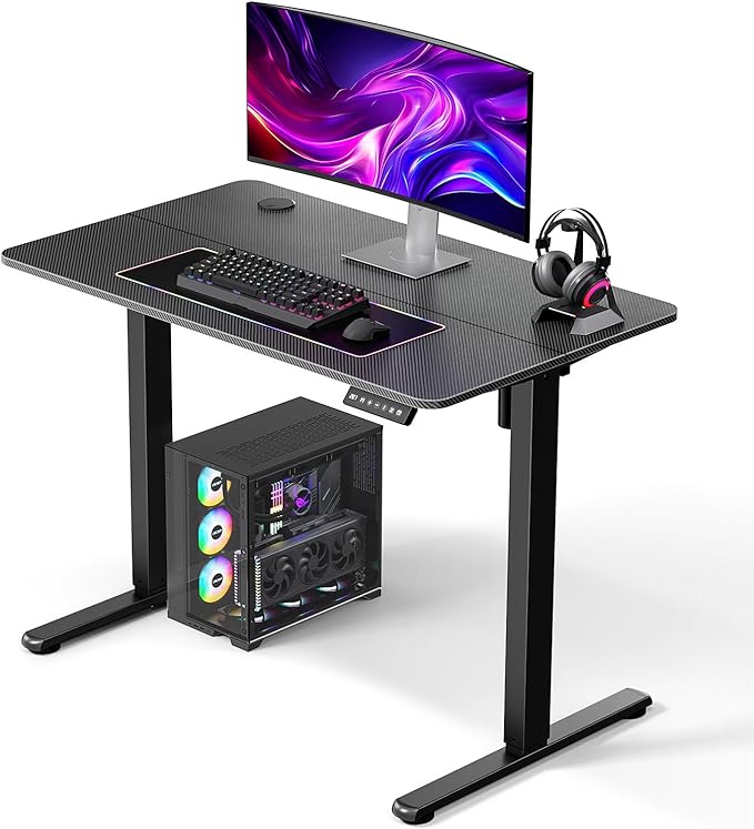 40" Electric Standing Desk Adjustable Height, Ergonomic Sit Stand Computer Desk for Home Office, Sturdy Motorized Workstation with Memory Controller & Timer, Carbon Fiber Black
