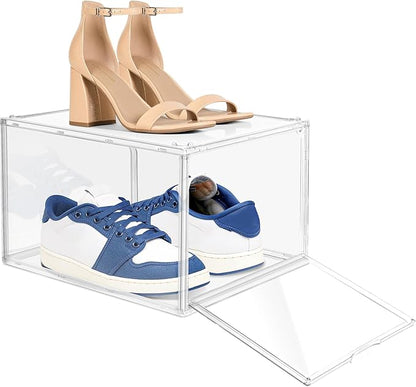 12 Pack Acrylic Shoe Organizer, Drop Front Shoe Boxes Fit US Size 13, Clear Stackable Hat Organizer Case for Closet, Entryway, Underbed, Multiple Display Cases for Hats, Figures, Sneakers