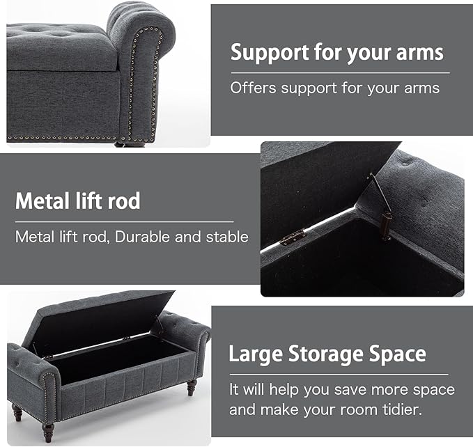 HOMEFLEX 58” Long Storage Bench, Upholstered Ottoman with Tufted Trim, Large End-of-Bed Bench for Bedrooms, Living Rooms, and Entryways (Dimgray)