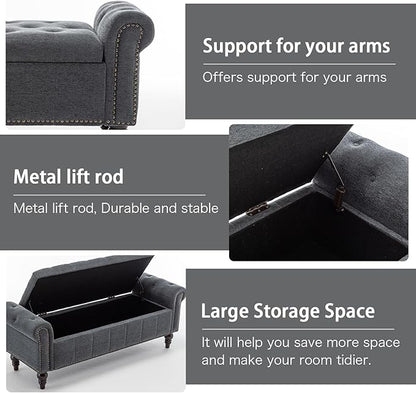 HOMEFLEX 58” Long Storage Bench, Upholstered Ottoman with Tufted Trim, Large End-of-Bed Bench for Bedrooms, Living Rooms, and Entryways (Dimgray)