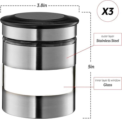 Le'raze Quality Stainless Steel Canister Set of 3 for Kitchen Counter with Glass Window & Airtight Lid - Food Storage Containers with Lids Airtight - Pantry Storage and Organization Set