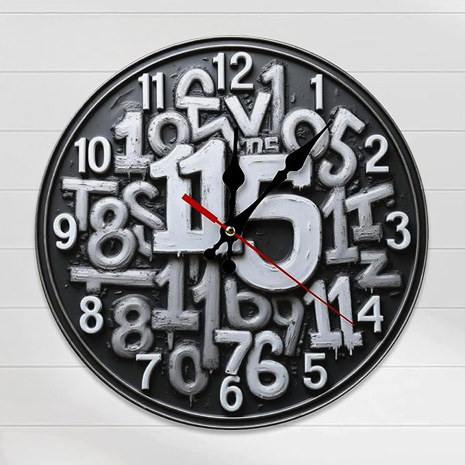 Wall Clock, Abstract Numeric Non Ticking Wall Clocks Battery Operated, Grey Wooden Wall Clocks for Kitchen, Living Room, Bedroom, Office, Bathroom Decorative 10 Inch