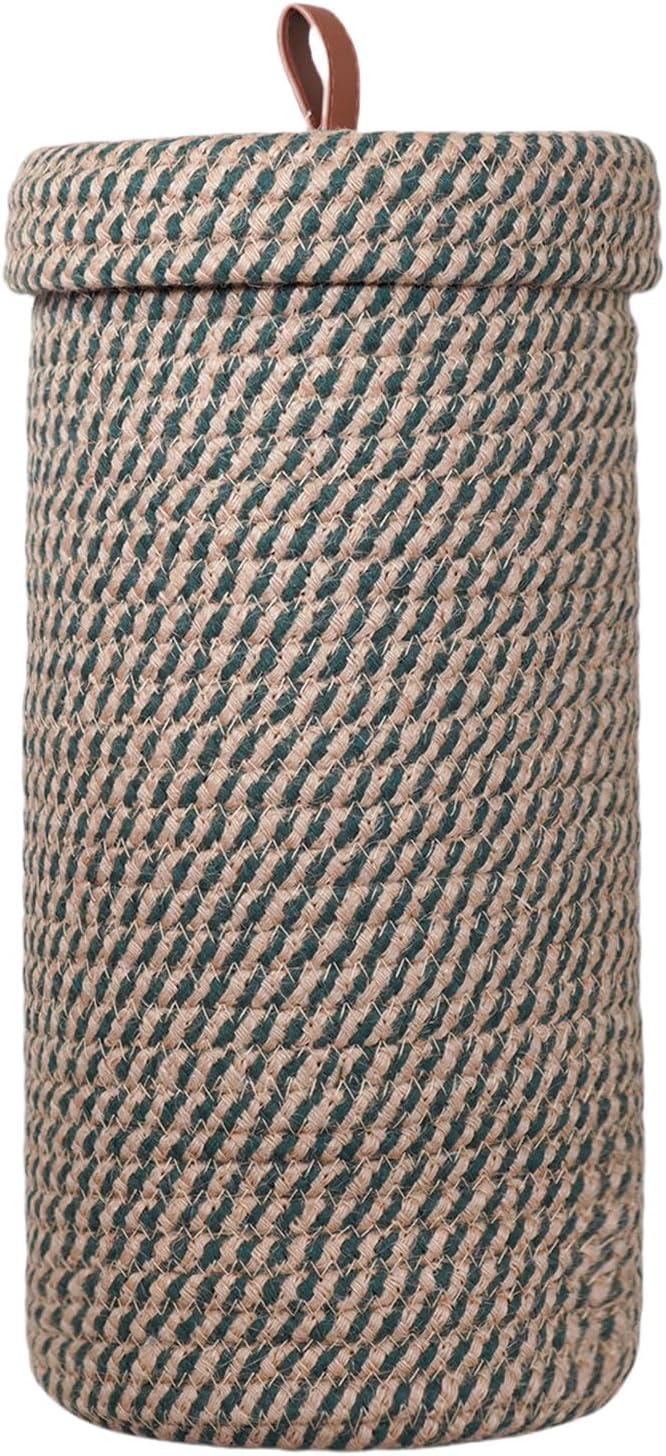 Toilet Paper Holder, Boho Decor Toilet Paper Storage Stand for Bathroom,Cotton Handmade Woven Paper Basket for Mega Roll,3 Rolls of Toilet Tissue Storage, Santa Green&Jute